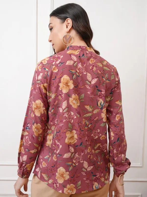 Vishudh Women Brown Printed Shirt Style Top