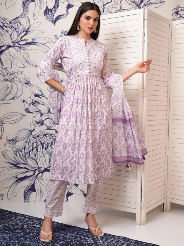 Vishudh Women Pink Printed Kurta With Trousers And Dupatta