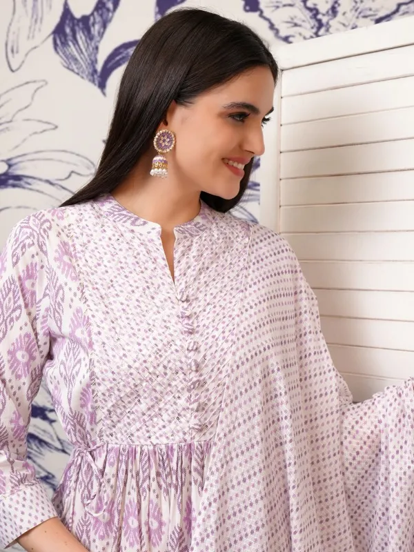 Vishudh Women Pink Printed Kurta With Trousers And Dupatta