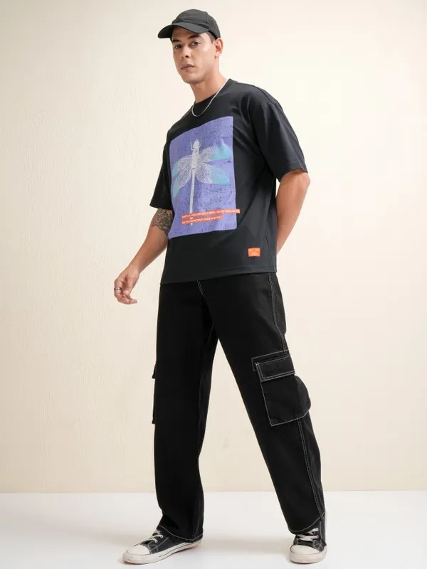 Men Printed Round Neck Oversized Fit T-Shirt