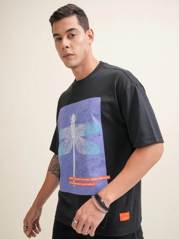 Men Printed Round Neck Oversized Fit T-Shirt