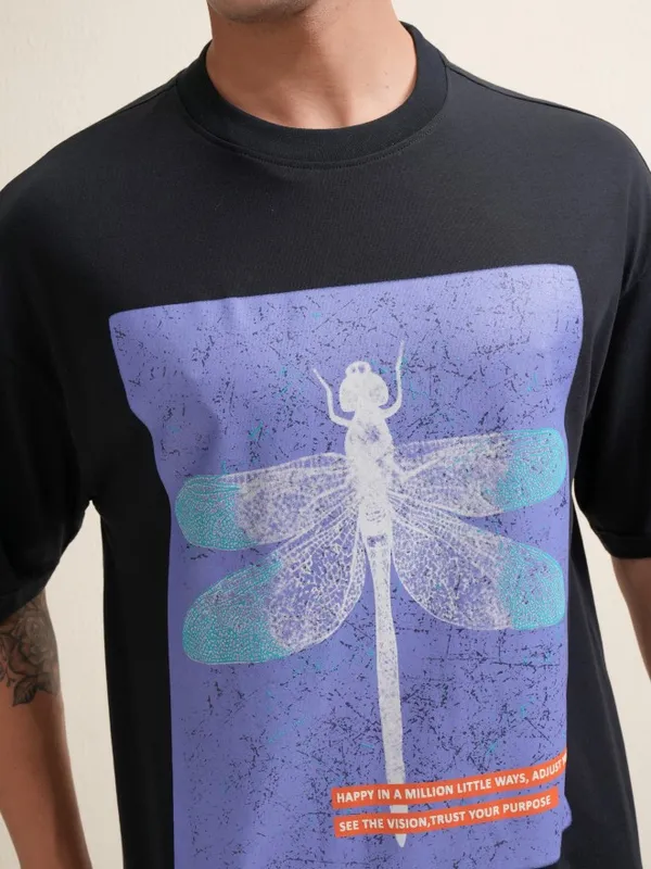 Men Printed Round Neck Oversized Fit T-Shirt