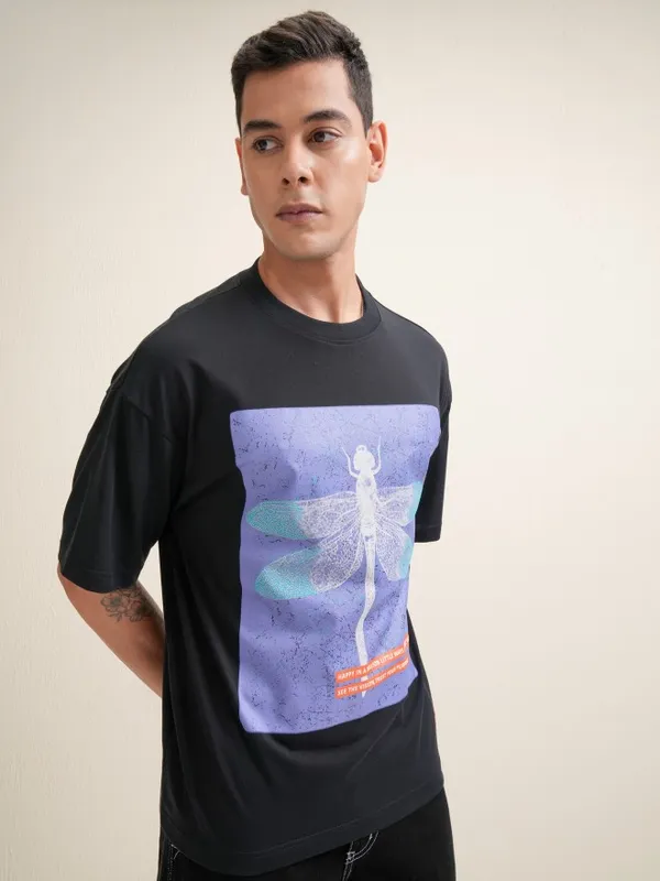 Men Printed Round Neck Oversized Fit T-Shirt