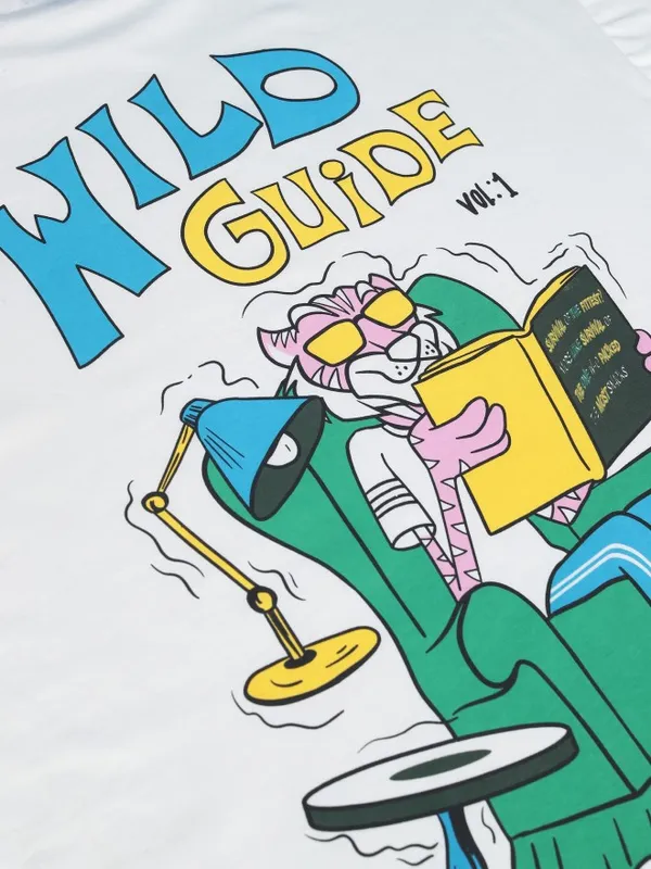 Highlander Men White Printed Round Neck Oversized Fit T-Shirt