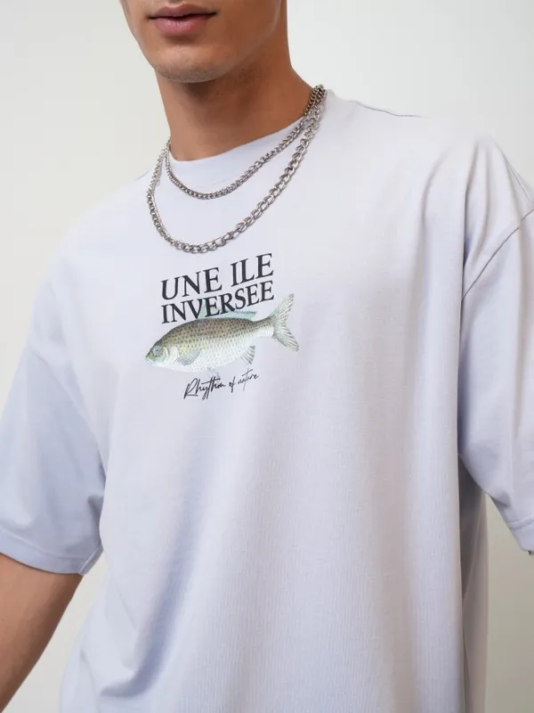 Highlander Men Grey Printed Oversized Fit Round Neck T-Shirt