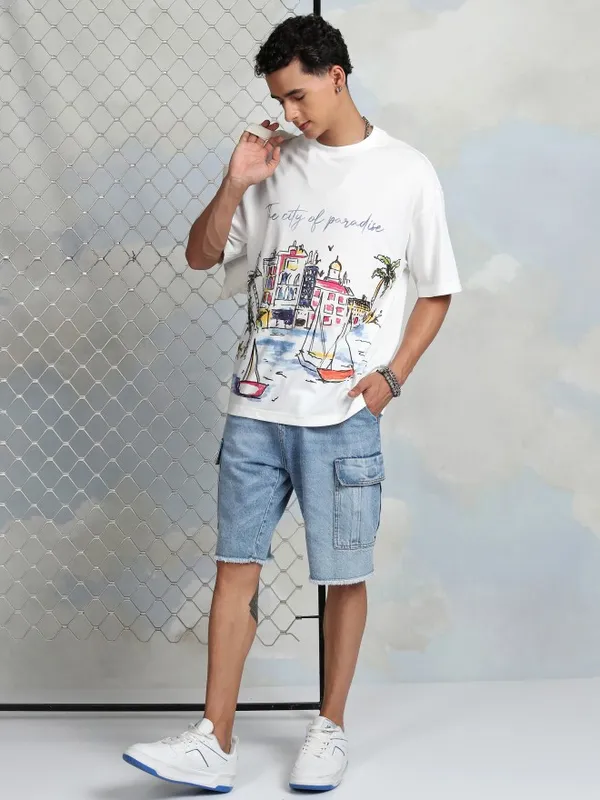 Highlander Men White Printed Round Neck T-Shirt