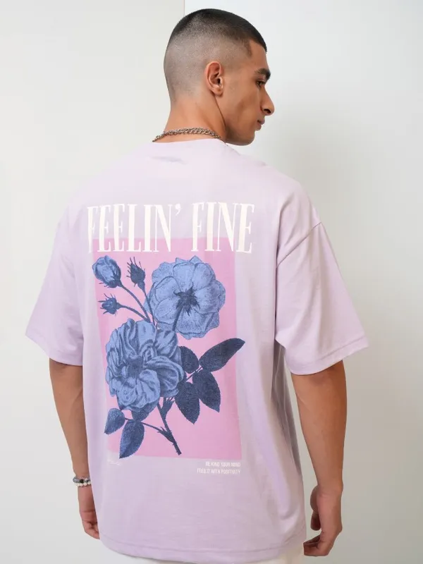 Highlander Men Mauve Printed Oversized Fit Round Neck T-Shirt