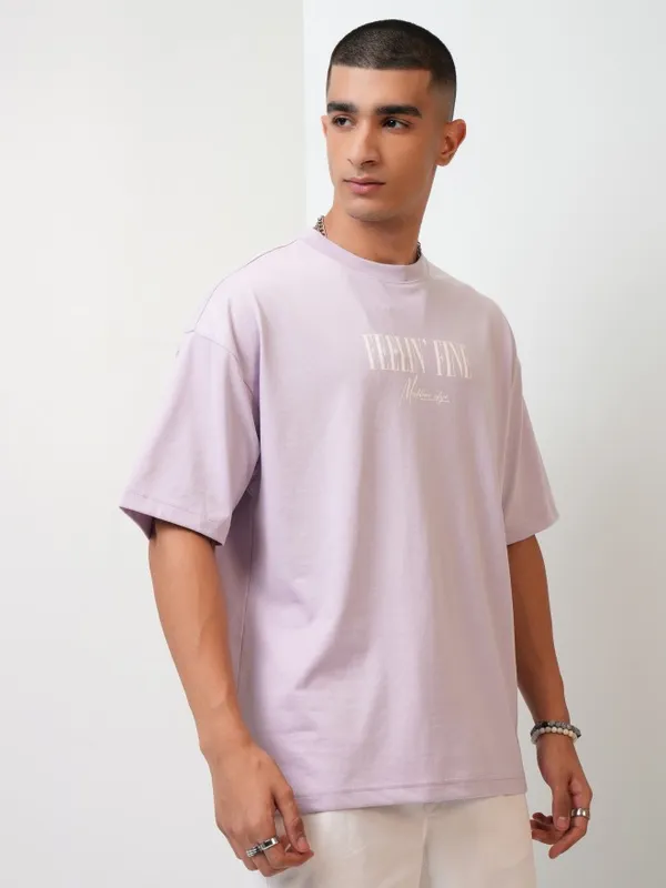 Highlander Men Mauve Printed Oversized Fit Round Neck T-Shirt