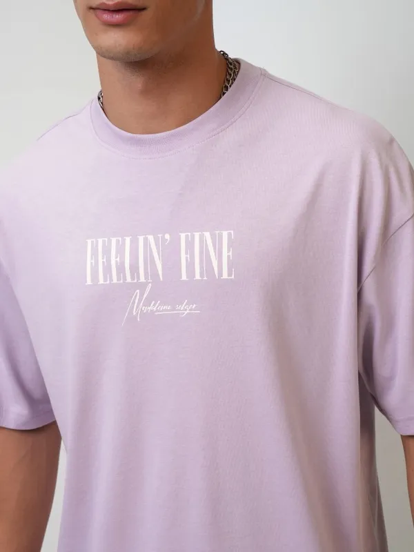 Highlander Men Mauve Printed Oversized Fit Round Neck T-Shirt