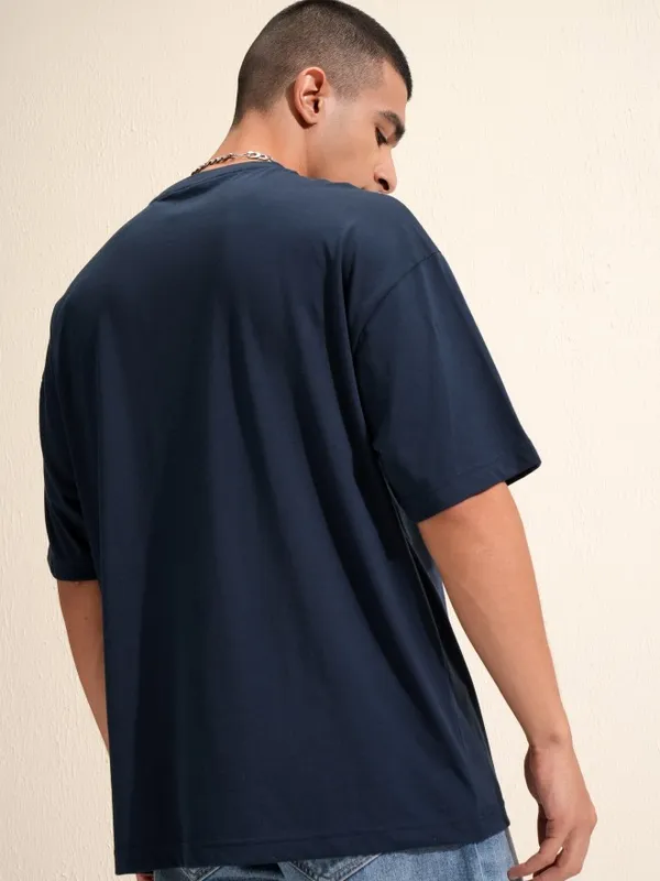 Highlander Men Navy Blue Printed Oversized Fit T-Shirt