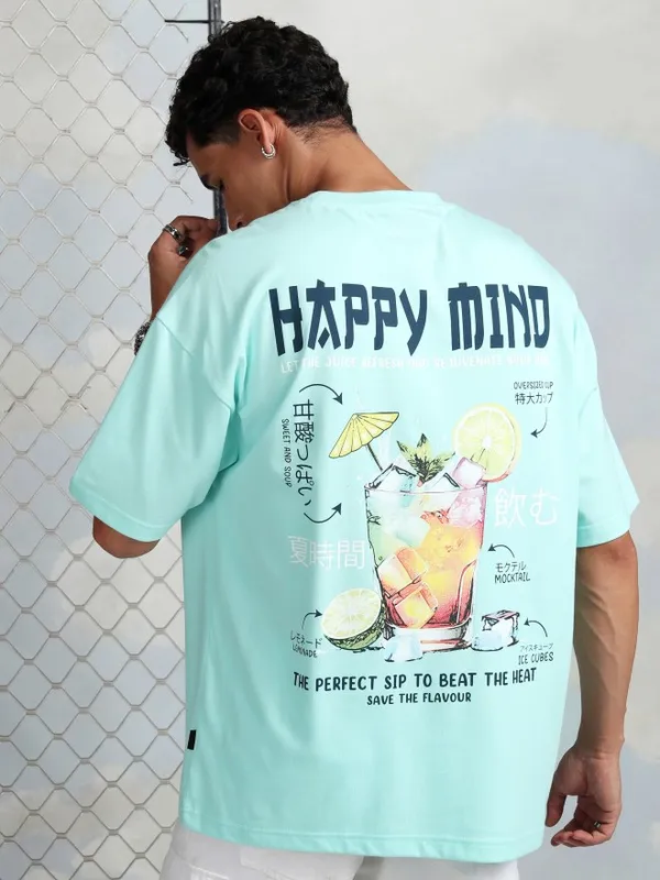 Highlander Men Sage Printed Round Neck Oversized Fit T-Shirt