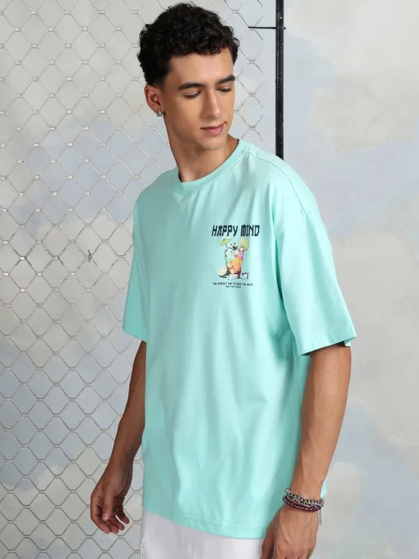 Highlander Men Sage Printed Round Neck Oversized Fit T-Shirt