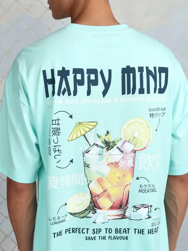 Highlander Men Sage Printed Round Neck Oversized Fit T-Shirt
