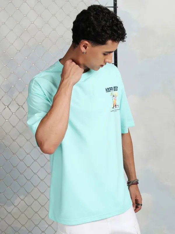 Highlander Men Sage Printed Round Neck Oversized Fit T-Shirt