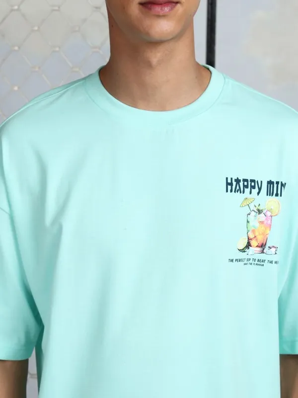 Highlander Men Sage Printed Round Neck Oversized Fit T-Shirt