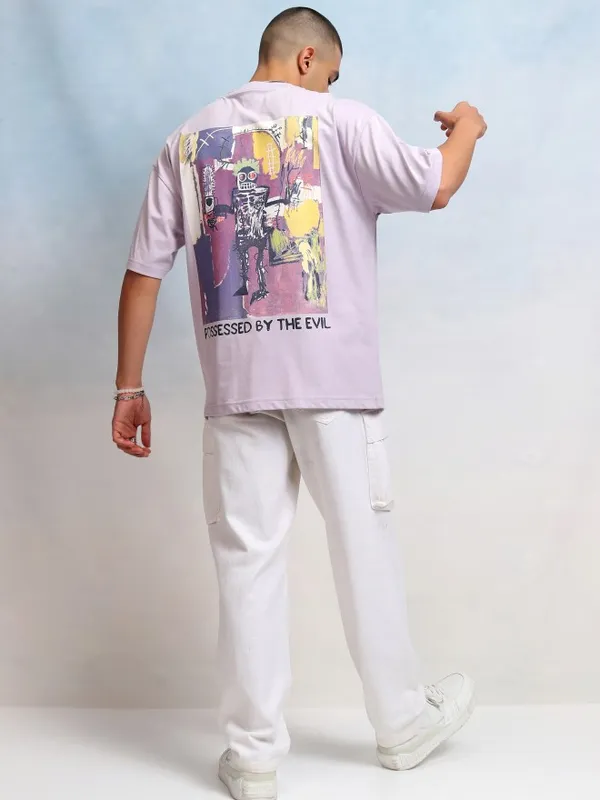 Highlander Men Mauve Printed Round Neck Oversized Fit T-Shirt