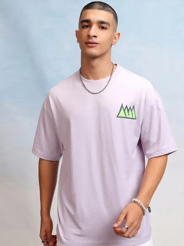 Highlander Men Mauve Printed Round Neck Oversized Fit T-Shirt