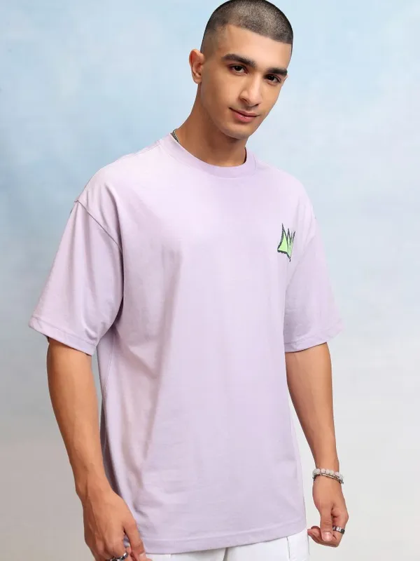 Highlander Men Mauve Printed Round Neck Oversized Fit T-Shirt