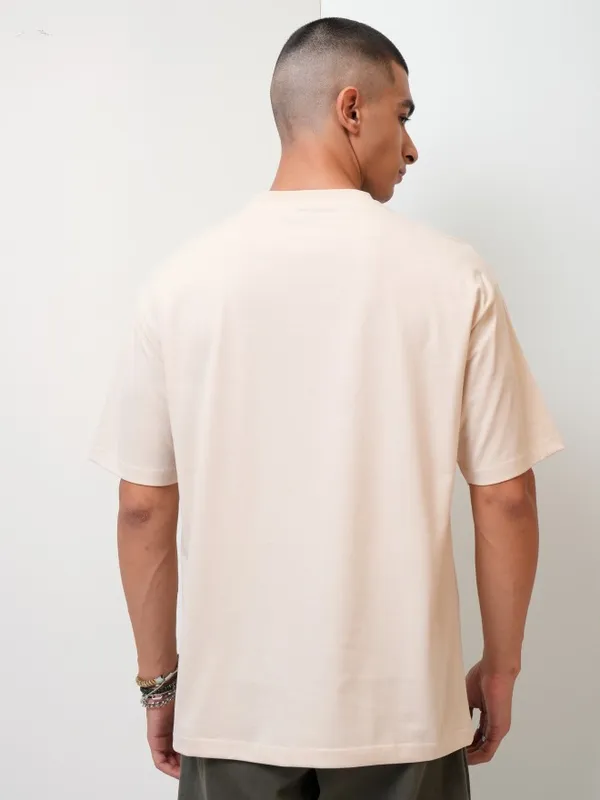  Highlander Men Cream Printed Round Neck T-Shirts
