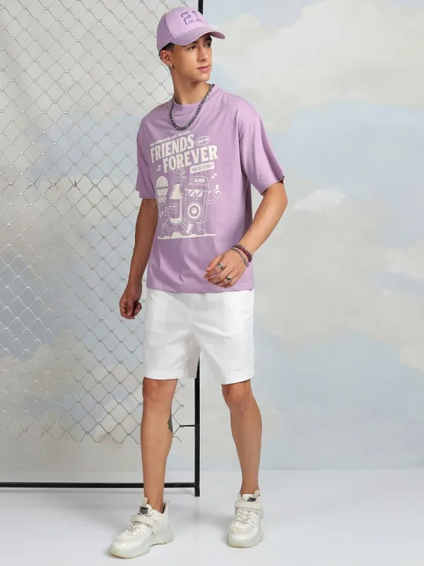Highlander Men Mauve Printed Round Neck T-Shirt