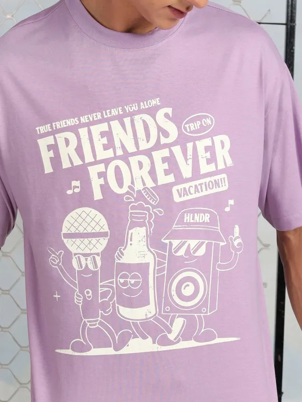 Highlander Men Mauve Printed Round Neck T-Shirt