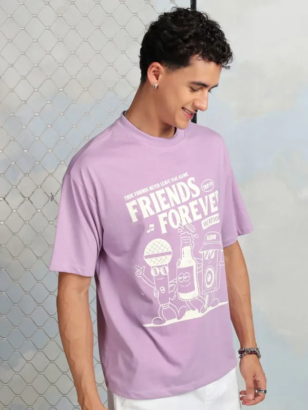 Highlander Men Mauve Printed Round Neck T-Shirt