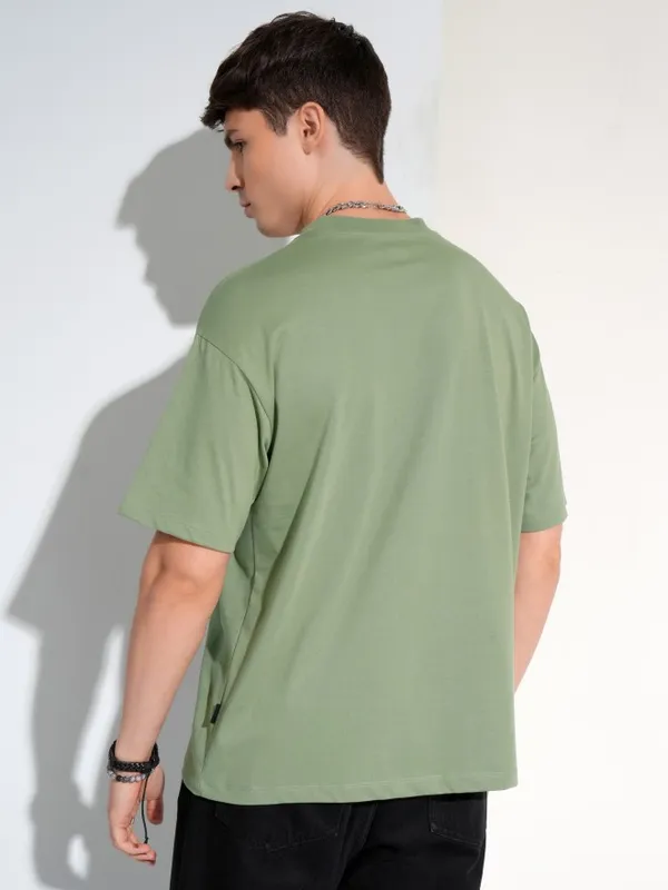Highlander Men Olive Printed Round Neck T-Shirt
