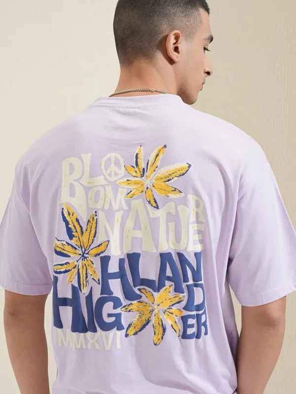 Highlander Men Mauve Printed Round Neck Relaxed Fit T-Shirt