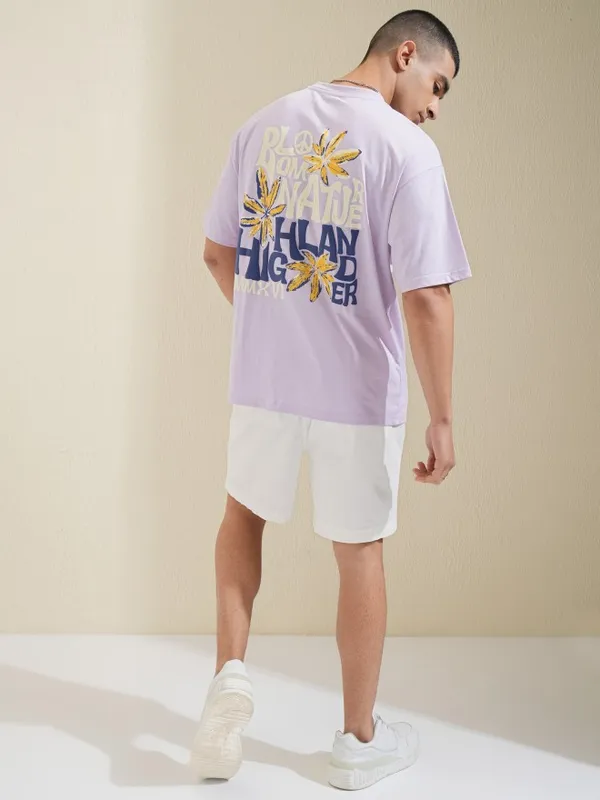 Highlander Men Mauve Printed Round Neck Relaxed Fit T-Shirt