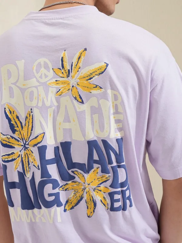 Highlander Men Mauve Printed Round Neck Relaxed Fit T-Shirt