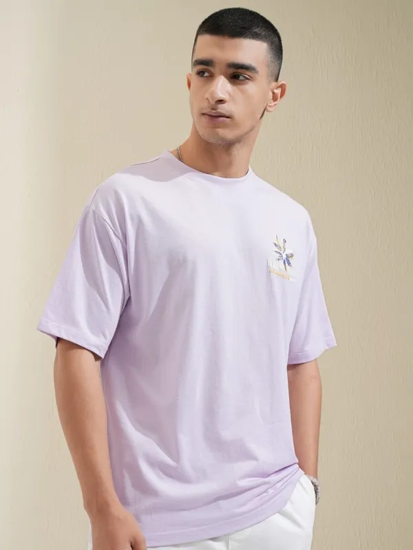 Highlander Men Mauve Printed Round Neck Relaxed Fit T-Shirt