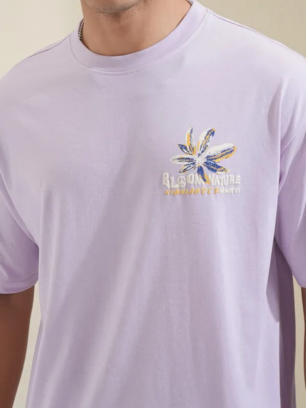 Highlander Men Mauve Printed Round Neck Relaxed Fit T-Shirt