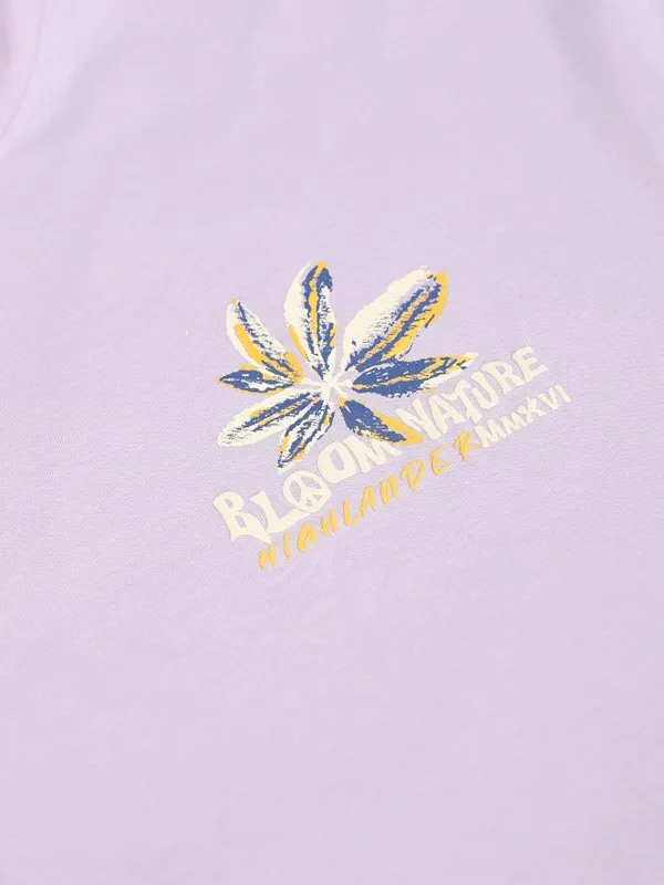 Highlander Men Mauve Printed Round Neck Relaxed Fit T-Shirt