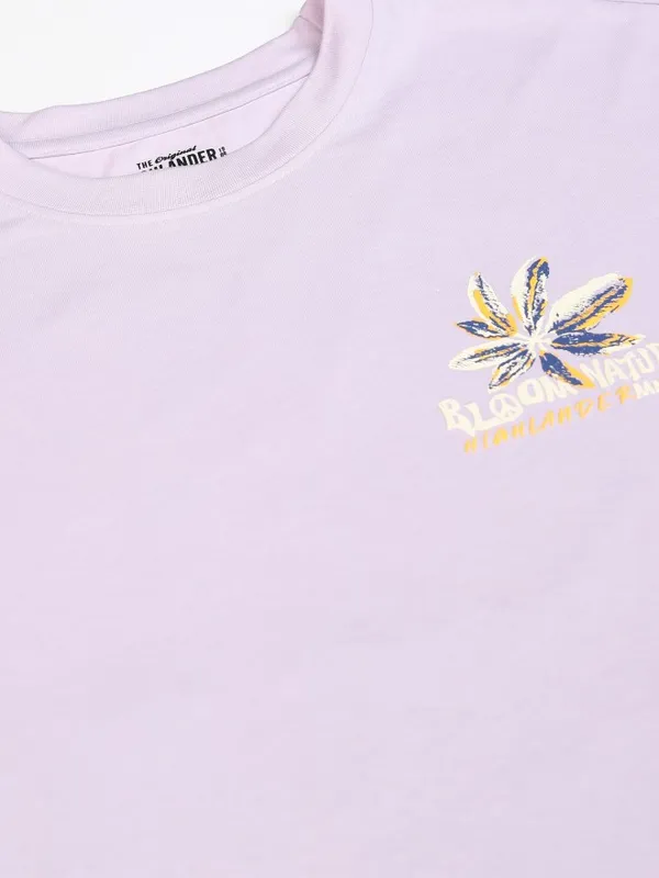 Highlander Men Mauve Printed Round Neck Relaxed Fit T-Shirt