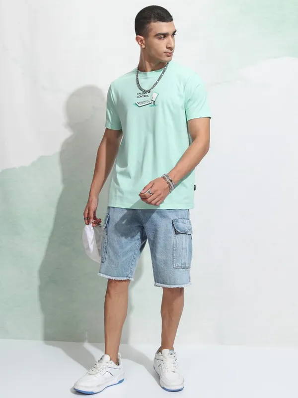 Highlander Men Sea Green Printed Round Neck Regular Fit T-Shirt