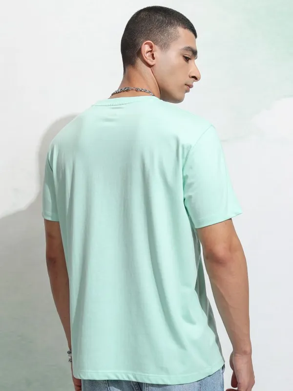 Highlander Men Sea Green Printed Round Neck Regular Fit T-Shirt