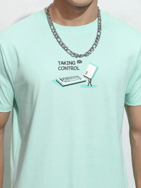 Highlander Men Sea Green Printed Round Neck Regular Fit T-Shirt