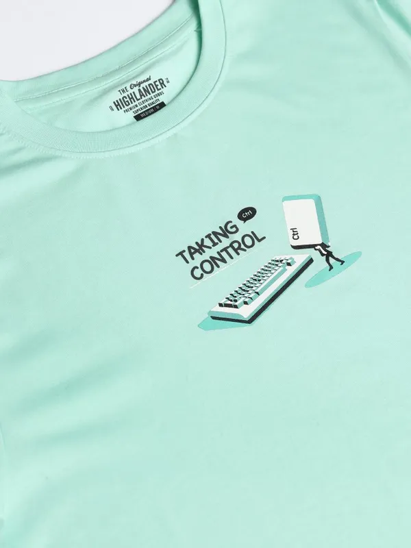 Highlander Men Sea Green Printed Round Neck Regular Fit T-Shirt