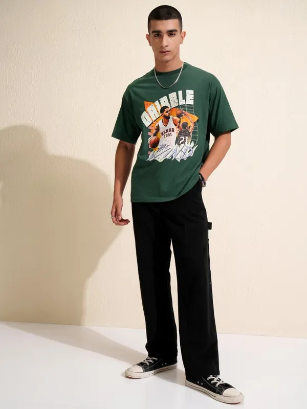 Highlander Men Green Printed Relaxed Fit T-Shirt
