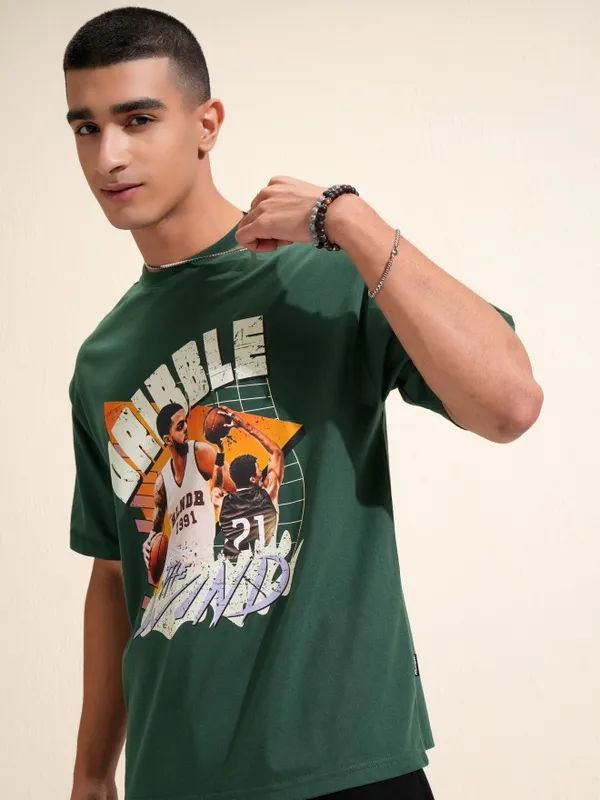 Highlander Men Green Printed Relaxed Fit T-Shirt
