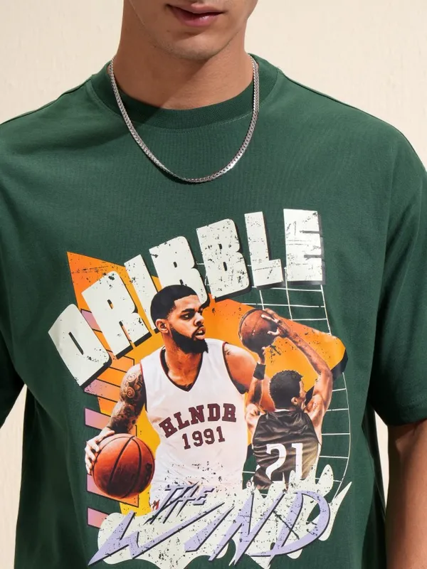 Highlander Men Green Printed Relaxed Fit T-Shirt