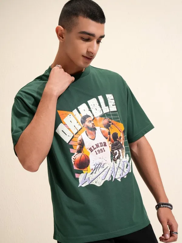 Highlander Men Green Printed Relaxed Fit T-Shirt