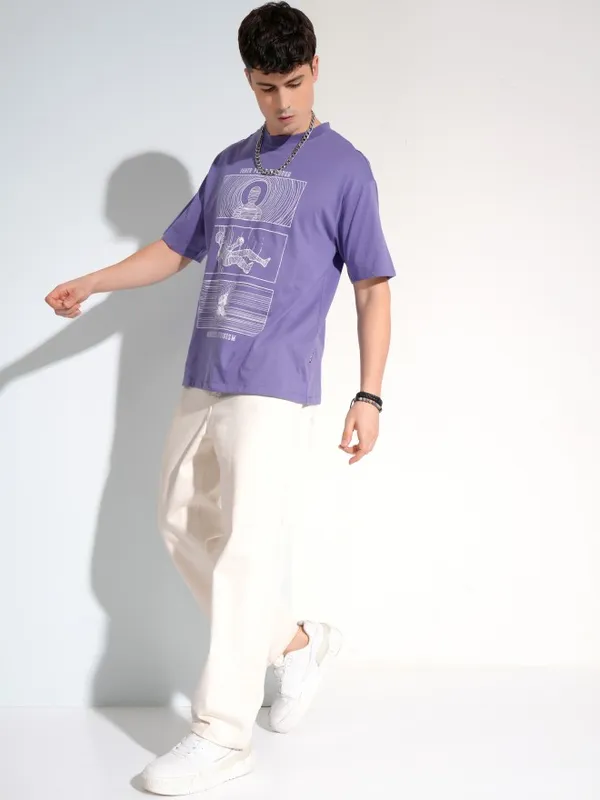 Highlander Men Purple Printed Round Neck T-Shirt