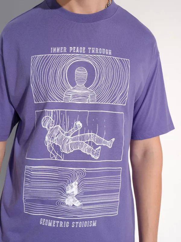 Highlander Men Purple Printed Round Neck T-Shirt