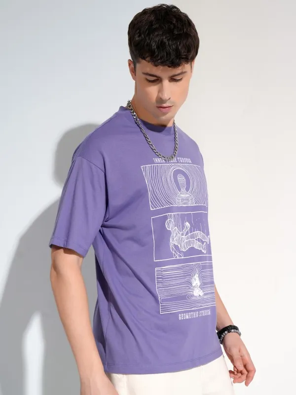 Highlander Men Purple Printed Round Neck T-Shirt