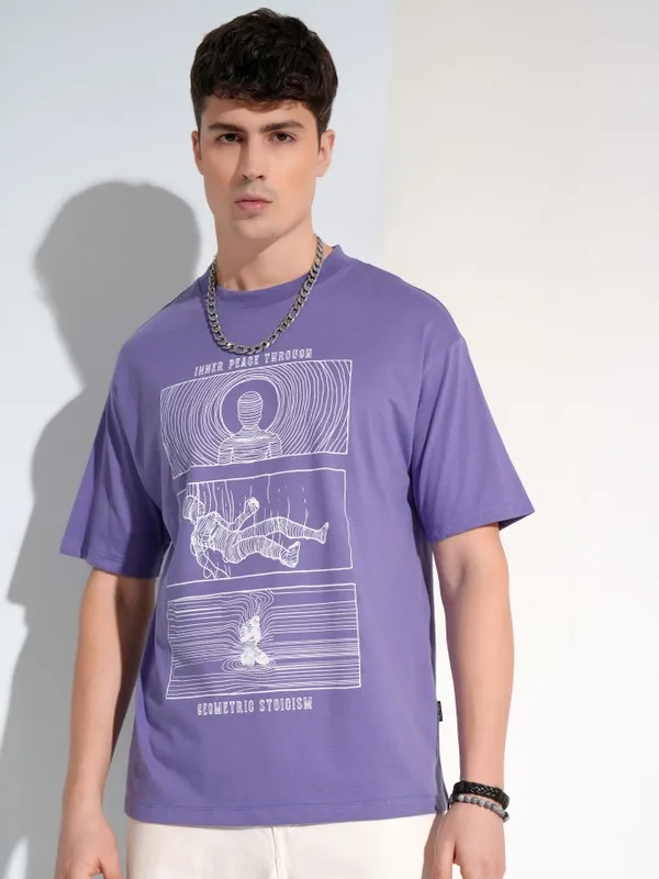 Highlander Men Purple Printed Round Neck T-Shirt