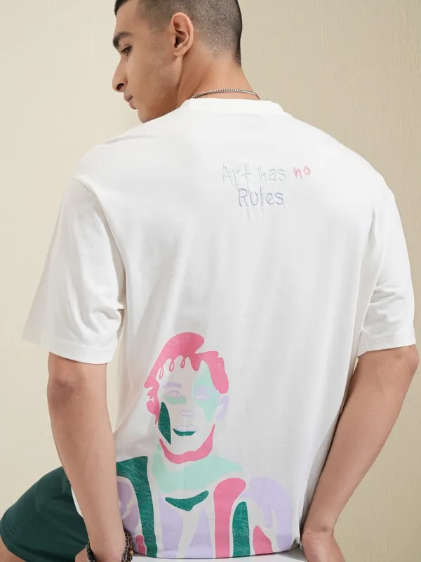 Highlander Men Off White Printed Round Neck Relaxed Fit T-Shirt