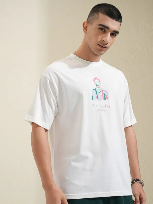 Highlander Men Off White Printed Round Neck Relaxed Fit T-Shirt
