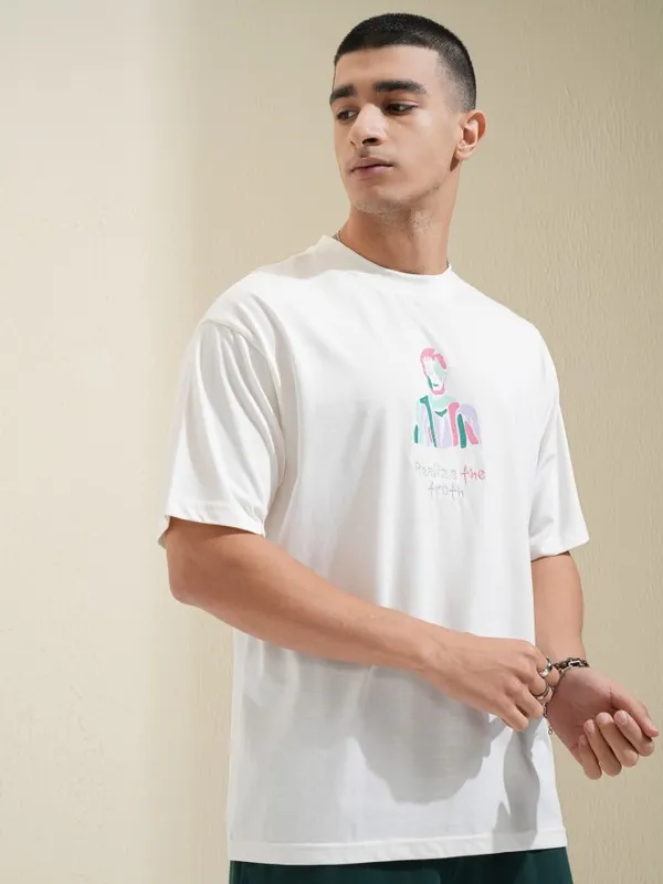 Highlander Men Off White Printed Round Neck Relaxed Fit T-Shirt