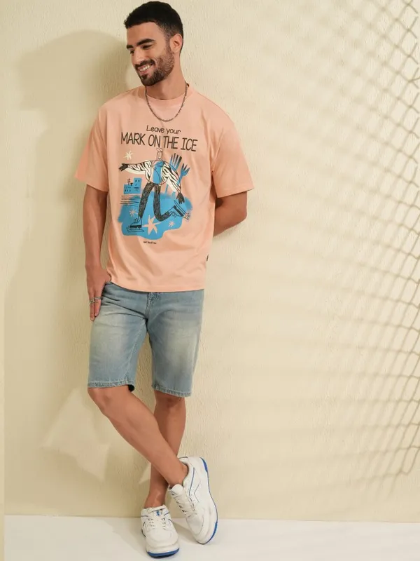 Locomotive Men Coral Printed Round Neck Relaxed Fit T-Shirt